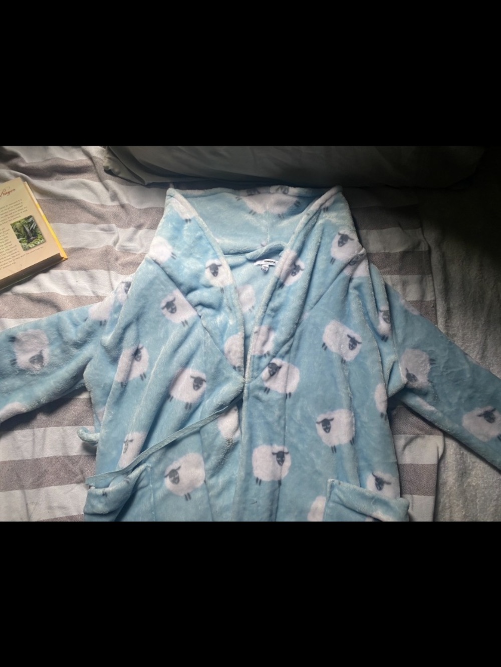 Cozy Light Blue Fleece Robe with Sheep Print